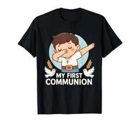 Prima Comunione Ragazzo Cattolico Cristiano Eucaristia Dabbing Kid Maglietta