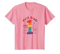 Prima elementare Here I Come Rainbow Celebrazione per Gli Studenti Maglietta, Bambini, Rosa, 3 Anni