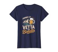 Prima La Vetta Poi Birretta Design Divertente Maglietta, Donna, Navy, M