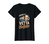 Prima La Vetta Poi Birretta Design Divertente Maglietta, Donna, Nero, M