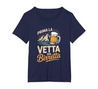 Prima La Vetta Poi Birretta Design Divertente Maglietta, Donna Plus-Size, Navy, 1X