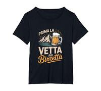 Prima La Vetta Poi Birretta Design Divertente Maglietta, Donna Plus-Size, Nero, 3X