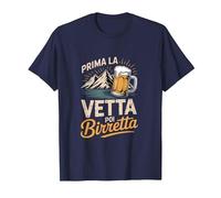 Prima La Vetta Poi Birretta Design Divertente Maglietta, Uomo, Navy, L