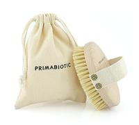 Primabiotic Spazzola per massaggio corpo con custodia, prodotto ecologico dall'Europa, legno di faggio e fibre di agave, manico ovale con cinturino in cotone, ideale per massaggi a secco e riduzione