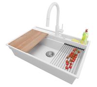 PRIMAGRAN Lavandino da Cucina Bianco 78x53cm, Lavello in Granito a 1 vasca + Rubinetto 40x20cm + Set di accessori, Lavabo Incasso al mobile 80cm - Oslo Pocket S249