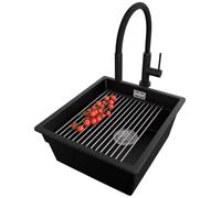 PRIMAGRAN Lavandino da Cucina Nero - Prague Level Slim, 41x47cm
