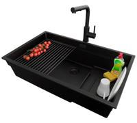 PRIMAGRAN Lavandino da Cucina Tutto Nero - Prague Step Level Slim, 76x47cm