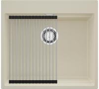 PRIMAGRAN Lavello da Cucina Beige 58x53cm, Lavandino in Granito a 1 vasca + Set di accessori, Lavabo Incasso al mobile 60cm - Oslo Max S024