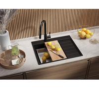 PRIMAGRAN Lavello da Cucina Beige 62x50cm, Lavandino da Cucina a 1 vasca + Sifone Classico + Accessori, Lavabo da Cucina Incasso al mobile 45cm - Sydney