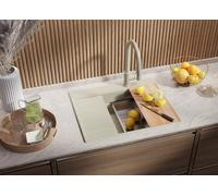 PRIMAGRAN Lavello da Cucina Beige 62x50cm, Lavandino da Cucina a 1 vasca + Sifone Classico, Lavabo da Cucina Incasso al mobile 45cm - Sydney
