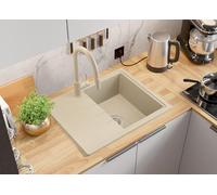 PRIMAGRAN Lavello da Cucina Beige 62x50cm, Lavandino da Cucina a 1 vasca + Sifone Classico, Lavabo da Cucina Incasso al mobile 40cm - Milano