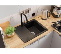 PRIMAGRAN Lavello da Cucina Beige 62x50cm, Lavandino da Cucina a 1 vasca + Sifone Classico + Scolapasta avvolgibile, Lavabo da Cucina Incasso al mobile 40cm - Milano
