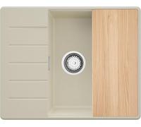 PRIMAGRAN Lavello da Cucina Beige 62x50cm, Lavandino da Cucina a 1 vasca + Sifone Classico + Tagliere, Lavabo da Cucina Incasso al mobile 50cm - Copenhagen