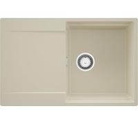 PRIMAGRAN Lavello da Cucina Beige 78x50cm, Lavandino in Granito a 1 vasca + Sifone Classico, Lavabo Incasso al mobile 50cm - San Francisco S006