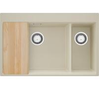 PRIMAGRAN Lavello da Cucina Beige 78x50cm, Lavandino in Granito a 2 vasche + Sifone Classico + Tagliere, Lavabo Incasso al mobile 80cm - Oslo Duo S039