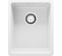PRIMAGRAN Lavello da Cucina Bianco 36x44cm, Lavandino da Cucina a 1 vasca + Sifone Classico, Lavabo da Cucina Incasso al mobile 40cm - Venezia Slim Easy