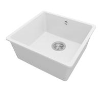 PRIMAGRAN Lavello da Cucina Bianco 46x44cm, Lavandino in Granito a 1 vasca + Sifone Classico, Lavabo Incasso al mobile 50cm - Venezia Slim Easy S020