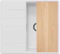 PRIMAGRAN Lavello da Cucina Bianco 55x50cm, Lavandino in Granito a 1 vasca + Set di accessori, Lavabo da Cucina Incasso al Mobile 40cm - Copenhagen Top S058