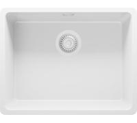 PRIMAGRAN Lavello da Cucina Bianco 56x44cm, Lavandino da Cucina a 1 vasca + Sifone Classico, Lavabo da Cucina Incasso al mobile 60cm - Venezia Slim Easy