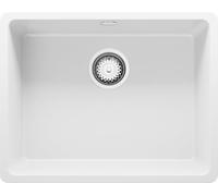 PRIMAGRAN Lavello da Cucina Bianco 56x44cm, Lavandino in Granito a 1 vasca + Sifone Classico, Lavabo da Cucina Incasso al Mobile 60cm - Venezia Easy Slim S062