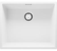 PRIMAGRAN Lavello da Cucina Bianco 56x47cm, Lavandino in Granito a 1 vasca + Sifone Classico, Lavabo da Cucina Incasso al Mobile 60cm - London Slim S298