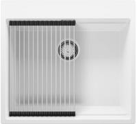 PRIMAGRAN Lavello da Cucina Bianco 58x53cm, Lavandino in Granito a 1 vasca + Set di accessori, Lavabo Incasso al mobile 60cm - Oslo Max S020