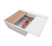 PRIMAGRAN Lavello da Cucina Bianco 62x50cm, Lavandino da Cucina a 1 vasca + Sifone Classico + Accessori, Lavabo da Cucina Incasso al mobile 45cm - Sydney