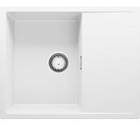 PRIMAGRAN Lavello da Cucina Bianco 62x50cm, Lavandino da Cucina a 1 vasca + Sifone Classico, Lavabo da Cucina Incasso al mobile 45cm - Ibiza