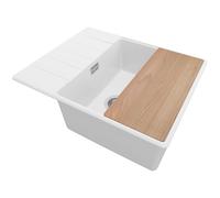 PRIMAGRAN Lavello da Cucina Bianco 62x50cm, Lavandino da Cucina a 1 vasca + Sifone Classico + Tagliere, Lavabo da Cucina Incasso al mobile 50cm - Copenhagen