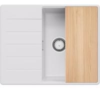 PRIMAGRAN Lavello da Cucina Bianco 62x50cm, Lavandino da Cucina a 1 vasca + Sifone Classico + Tagliere, Lavabo da Cucina Incasso al mobile 45cm - Copenhagen