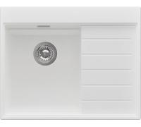 PRIMAGRAN Lavello da Cucina Bianco 62x50cm, Lavandino in Granito a 1 vasca + Sifone Classico, Lavabo da Cucina Incasso al Mobile 40cm - Sydney Ergo S053