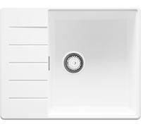 PRIMAGRAN Lavello da Cucina Bianco 62x50cm, Lavandino in Granito a 1 vasca + Sifone Classico, Lavabo Incasso al mobile 50cm - Copenhagen S053