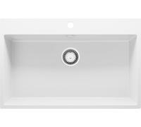 PRIMAGRAN Lavello da Cucina Bianco 78x50cm, Lavandino in Granito a 1 vasca + Sifone Classico, Lavabo da Cucina Incasso al Mobile 80cm - Riga S396