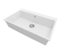 PRIMAGRAN Lavello da Cucina Bianco 78x50cm, Lavandino in Granito a 1 vasca + Sifone Classico, Lavabo Incasso al mobile 80cm - Riga S224