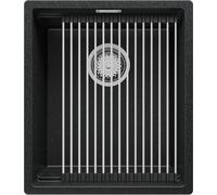 PRIMAGRAN Lavello da Cucina Grafite 41x47cm, Lavandino in Granito a 1 vasca + Set di accessori, Lavabo Incasso al mobile 45cm - Prague Slim S090