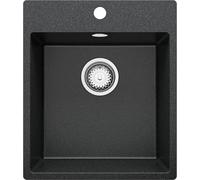 PRIMAGRAN Lavello da Cucina Grafite 43x50cm, Lavandino in Granito a 1 vasca + Sifone Classico, Lavabo da Cucina Incasso al Mobile 45cm - Riga S127