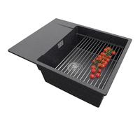 PRIMAGRAN Lavello da Cucina Grafite 62x50cm, Lavandino da Cucina a 1 vasca + Sifone Classico + Scolapasta avvolgibile, Lavabo da Cucina Incasso al mobile 50cm - San Francisco