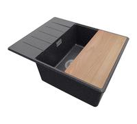 PRIMAGRAN Lavello da Cucina Grafite 62x50cm, Lavandino da Cucina a 1 vasca + Sifone Classico + Tagliere, Lavabo da Cucina Incasso al mobile 50cm - Copenhagen