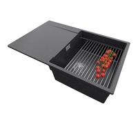 PRIMAGRAN Lavello da Cucina Grafite 78x50cm, Lavandino in Granito a 1 vasca + Set di accessori, Lavabo Incasso al mobile 50cm - San Francisco S021