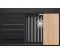 PRIMAGRAN Lavello da Cucina Grafite 78x50cm, Lavandino in Granito a 1 vasca + Sifone Classico, Lavabo da Cucina Incasso al Mobile 50cm - Sydney Ergo S316