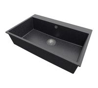 PRIMAGRAN Lavello da Cucina Grafite 78x50cm, Lavandino in Granito a 1 vasca + Sifone Classico, Lavabo Incasso al mobile 80cm - Riga S225