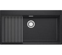 PRIMAGRAN Lavello da Cucina Grafite 88x50cm, Lavandino in Granito a 1 vasca + Set di accessori, Lavabo Incasso al mobile 90cm - Oslo S411