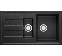 PRIMAGRAN Lavello da Cucina Grafite 90x50cm, Lavandino in Granito a 1,5 vasche + Sifone Classico, Lavabo Incasso al mobile 60cm - Copenhagen Duo S003