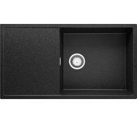 PRIMAGRAN Lavello da Cucina Grafite 90x50cm, Lavandino in Granito a 1 vasca + Sifone Classico, Lavabo da Cucina Incasso al Mobile 60cm - Ibiza S047