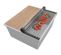 PRIMAGRAN Lavello da Cucina Grigio 41x47cm, Lavandino da Cucina a 1 vasca + Sifone Classico + Accessori, Lavabo da Cucina Incasso al mobile 45cm - London Slim