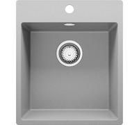 PRIMAGRAN Lavello da Cucina Grigio 43x50cm, Lavandino in Granito a 1 vasca + Sifone Classico, Lavabo da Cucina Incasso al Mobile 45cm - Riga S129