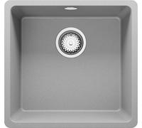 PRIMAGRAN Lavello da Cucina Grigio 46x44cm, Lavandino in Granito a 1 vasca + Sifone Classico, Lavabo da Cucina Incasso al Mobile 50cm - Venezia Easy Slim S031