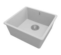 PRIMAGRAN Lavello da Cucina Grigio 46x44cm, Lavandino in Granito a 1 vasca + Sifone Classico, Lavabo Incasso al mobile 50cm - Venezia Slim Easy S023