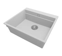 PRIMAGRAN Lavello da Cucina Grigio 58x53cm, Lavandino da Cucina a 1 vasca + Sifone Classico, Lavabo da Cucina Incasso al mobile 60cm - Oslo Max