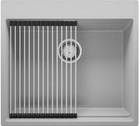 PRIMAGRAN Lavello da Cucina Grigio 58x53cm, Lavandino in Granito a 1 vasca + Set di accessori, Lavabo Incasso al mobile 60cm - Oslo Max S023